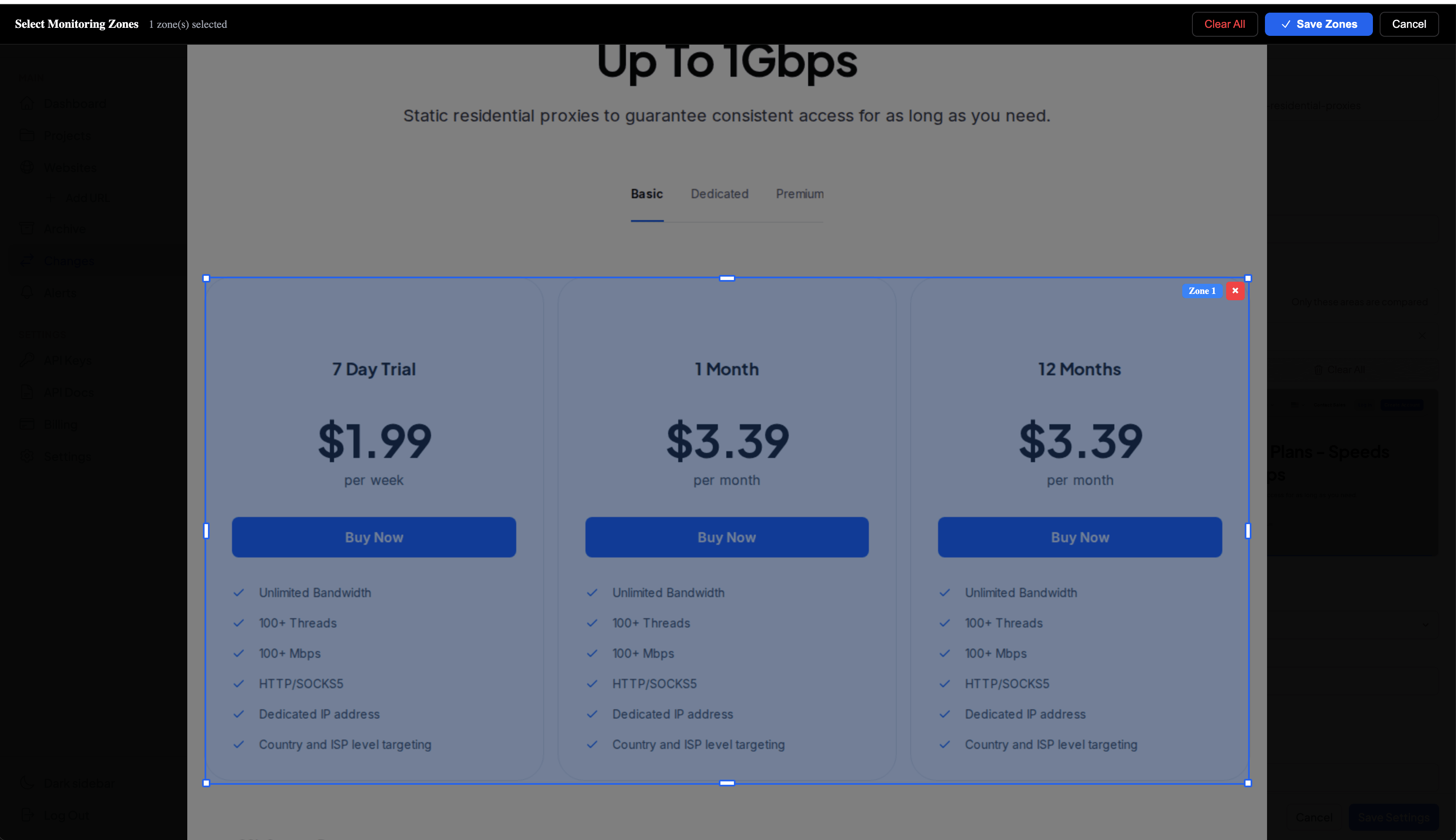 Select monitoring zones