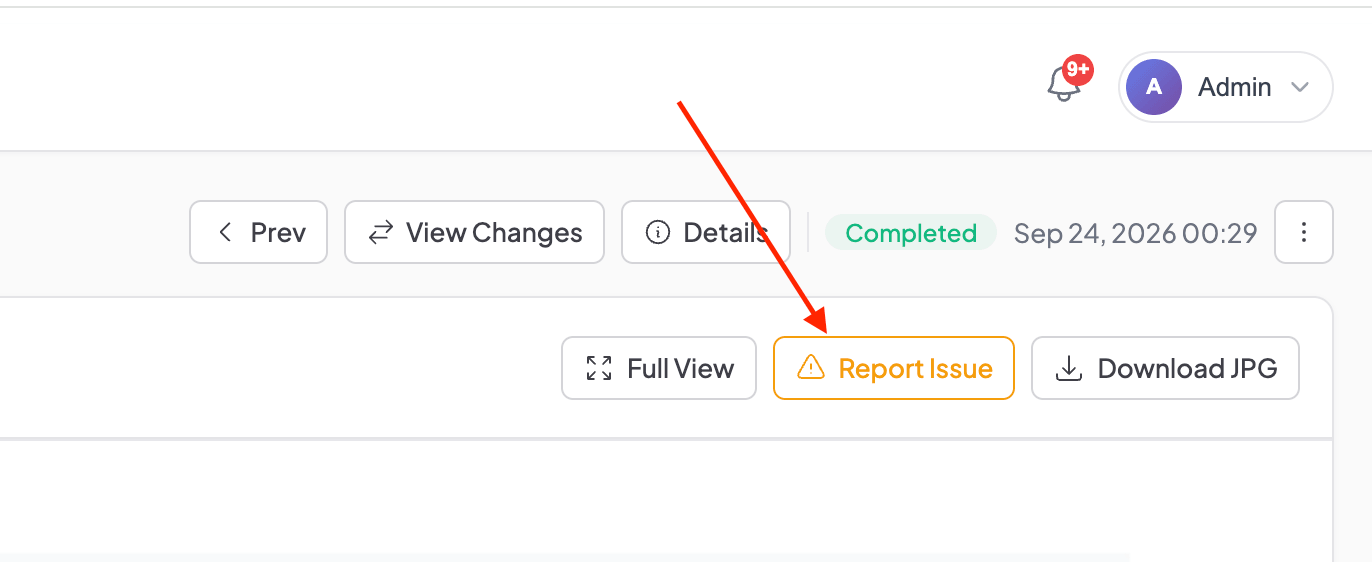 Report Issue button with amber warning icon in the Snapshot Archive screenshot toolbar