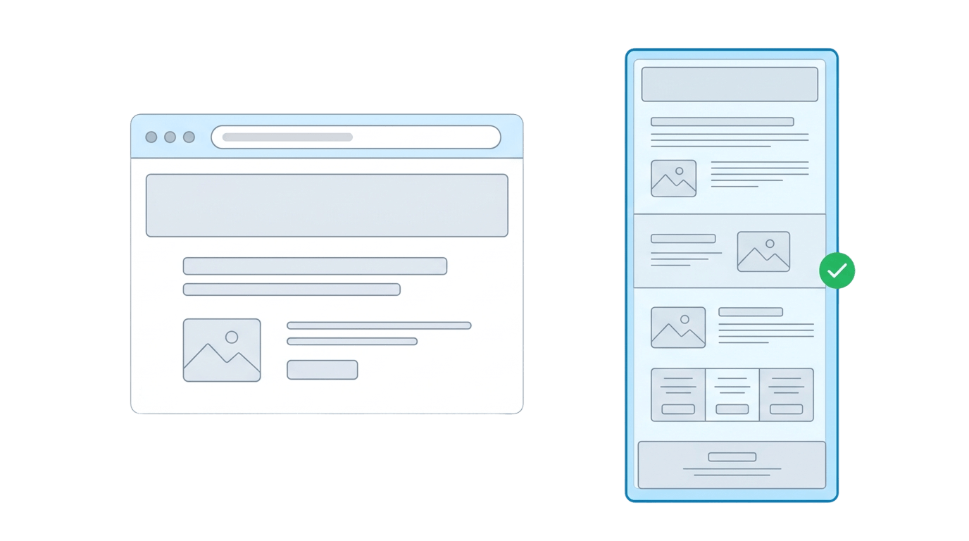 a browser window beside one tall full-page snapshot card running header-to-footer, the full-length card outlined as the captured region with a green check